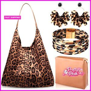 Large Faux Suede Tote Bag Set with Jewelry for Women Party Accessories